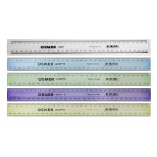 Osmer Brand Plastic 30cm Rulers in 5 colours displayed