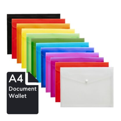 12 assorted colours Osmer Brand A4 sized Document Wallets A4W