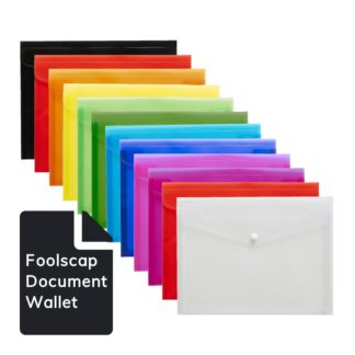 12 assorted colours Osmer Brand Foolscap sized Document Wallets DWF19