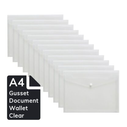 12 clear Osmer Brand A4 sized Gusset Document Wallets GWA413