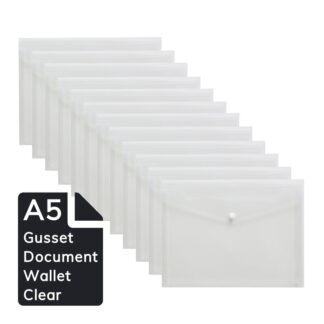 12 clear Osmer Brand A5 sized Gusset Document Wallets GWA513