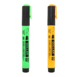 Dollar Brand Green and Orange Fluorescent Highlighters upright with Caps On