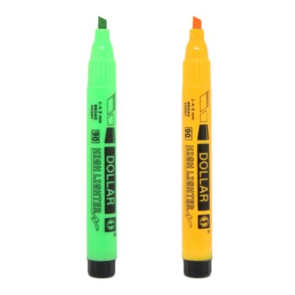 Dollar Brand Green and Orange Fluorescent Highlighters upright with Caps Off