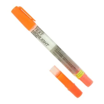 Orange Nikko Fluorescent refillable highlighter with refill cartridge upright
