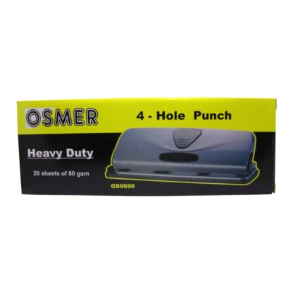 Osmer Brand Black 4 Hole Paper Punch Box Front View
