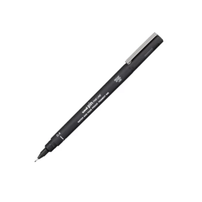 An open 0.4mm Uni Pin Fine line Drawing Drafting pen showing the tip