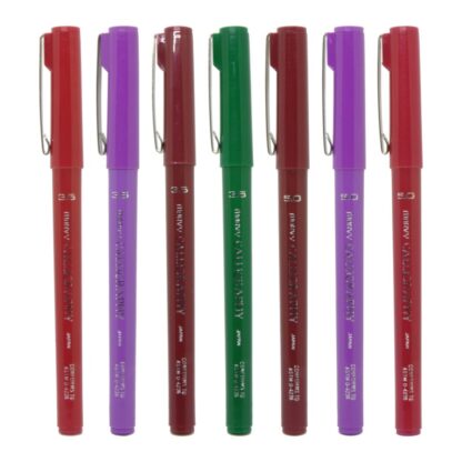 7 Marvy 6000 Calligraphy Pens in Purple, Green, Burgundy and Red in 3.5mm and 5.0mm Upright