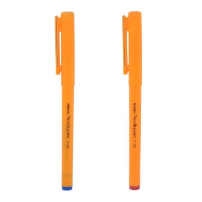 2 Nikko Needlepoint 77-SF pens with orange barrel in Blue and Red upright