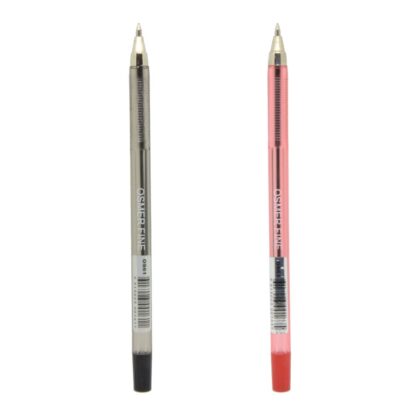 2 Osmer Brand Fine Point Ballpens Upright in Black and Red with no Caps
