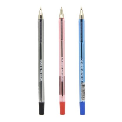3 Osmer Brand Medium Point Ballpens Upright in Black Red and Blue with no caps