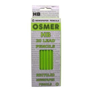 Front view of Box of 20 Osmer Brand Green Recycled Newspaper HB Grade Graphite Pencils made with 80% Recycled Product