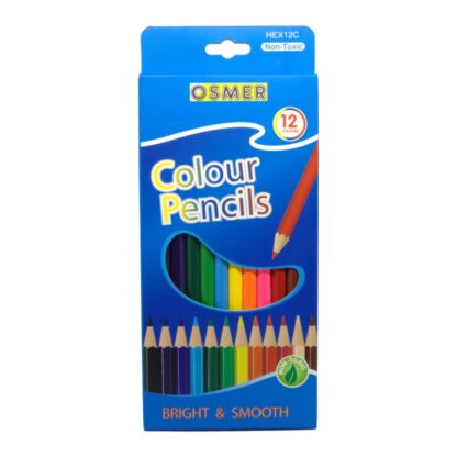 Back of pack of Osmer 12 hexagonal non toxic colour pencils
