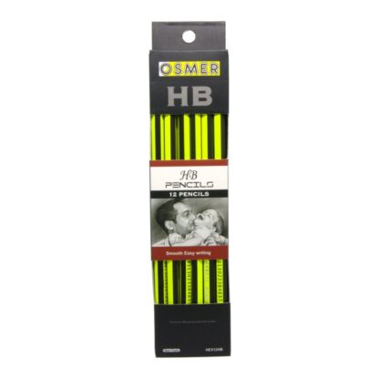 Front of box of 12 Osmer brand hexagonal HB pencils with soft eraser