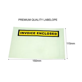 Clear Osmer self adhesive Labelope with Invoice Enclosed written in Black with a yellow backround on the top