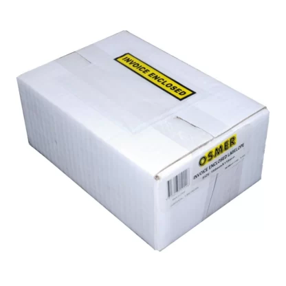Box of 1000 Osmer self adhesive Labelopes with Invoice Enclosed written in Black and a yellow backround on the top