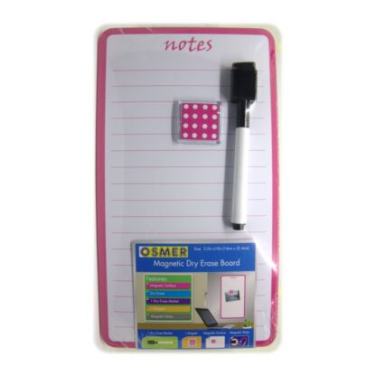 Osmer Brand White with Pink borders and lines Magnetic Dry Erase Board with whiteboard marker eraser and magnet 14cm x 25.4cm