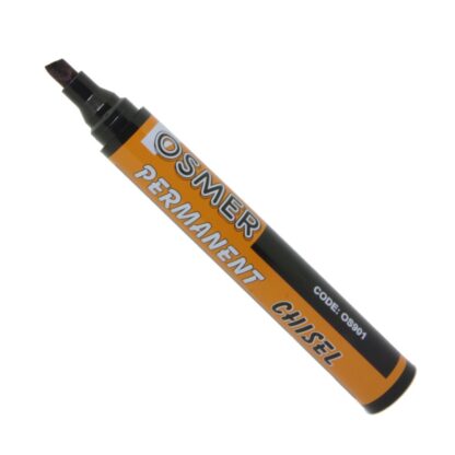 Osmer Permanent GO Green Recycled Black Chisel Marker made from a minimum of 65% recycled materials upright with no cap