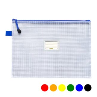 Osmer A3 Pencil Case in a reinforced clear mesh MA4A with name pocket in assorted colour zips