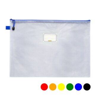 Osmer B4 Pencil Case in a reinforced clear mesh MA4A with name pocket in assorted colour zips