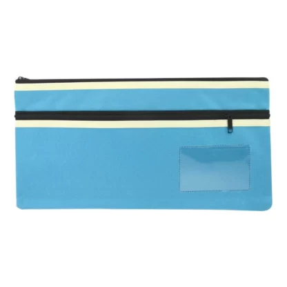 A light blue Osmer 350mm x 180mm 2 Zip pencil case