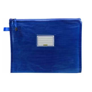 A tinted blue Osmer A4 mesh reinforced PVC Case with name pocket
