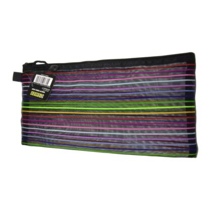 Osmer Brand Black Mesh with Coloured Stripes 1 Zip Pencil Case size 340mm x 170mm