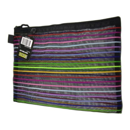 Osmer Brand Black Mesh with Coloured Stripes 1 Zip Pencil Case size 350mm x 260mm