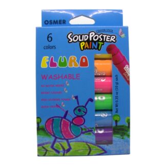 Osmer Solid Poster Paint Crayon Stick Fluro 6 Pack Front of Box
