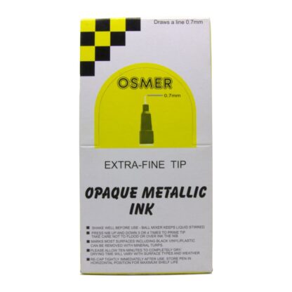 Osmer Extra Fine Tip Metallic Ink Paint Marker that Draws 0.7mm Line Box Front View