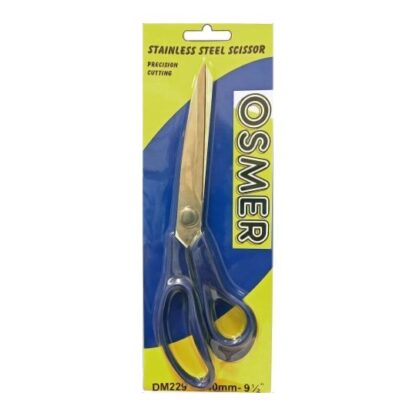 Osmer Brand Stainless Steel Dressmaking 240mm 9.5inch scissors DM229 with blue handle in case