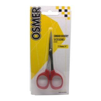Red Soft Cushion Handle Osmer Brand 114mm 4 inch Embroidery Scissors E101 on hang sell blister card