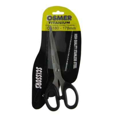 High Black handle Osmer Brand 178mm Titanium Stainless Steel Scissors OS180 on hang sell blister card