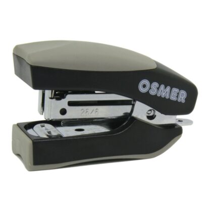 Osmer Brand Mini Black stand up 24/6 or 26/6 stapler with Cushion Top, Metal Stapler remover on back and storage underneath