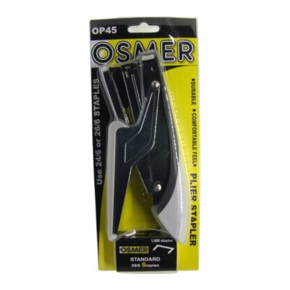 Osmer Brand Black and Grey Plier Stapler with box of 1000 staples in Hang Sell Pack suits 24/6 or 26/6 Staples