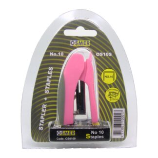 Osmer pink size 10 stapler with 25mm throat and staples in a clear hangsell set pack