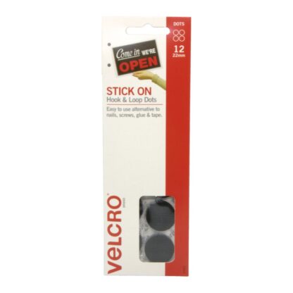 Velcro Brand Black Hook and Loop Stick on Dots Front of Hang Sell Packet of 12