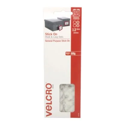 Velcro Brand White Hook and Loop Stick On Dots Front of Hang Sell Packet of 12