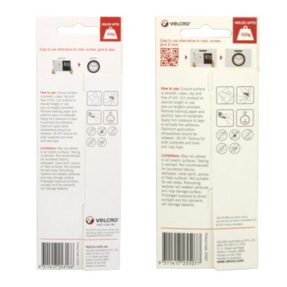 Velcro Brand White and Black Strip Hook and Loop Stick on Tape Back of Both Hang Sell Packets