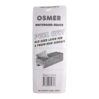 Osmer Brand Peelable Whiteboard Eraser in Hang Sell Pack Back View