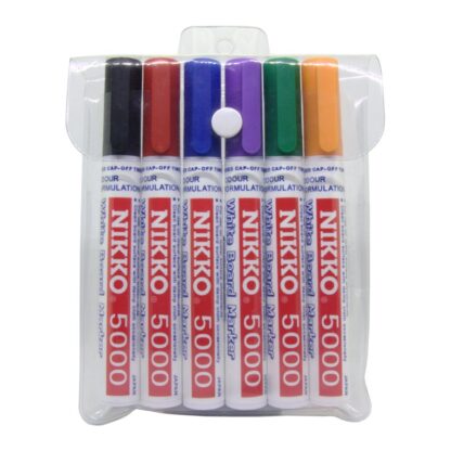 Nikko 5000 Wallet of 6 Whiteboard Markers in Assorted Colours in Front View